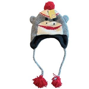 NWT Monkey Sock Kids Hat 100% Wool & Fleece lined Warm & Cozy New Never Worn
